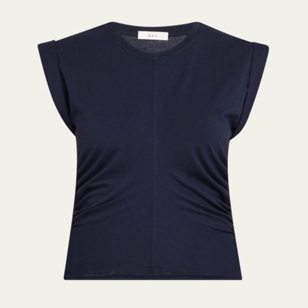 A.L.C. Navy Blue Ruched Cap Sleeve Top NWT Women’s Size Medium 100% Cotton